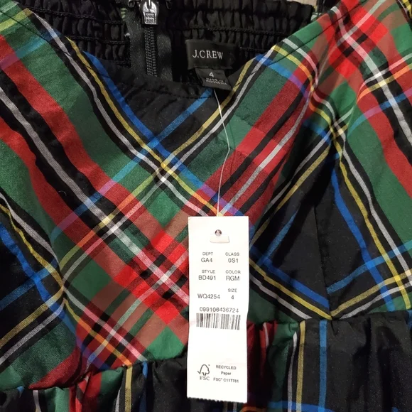 J Crew - Puff-sleeve mini dress in Stewart tartan - Size 4  (NWT) - Picture 6 of 12